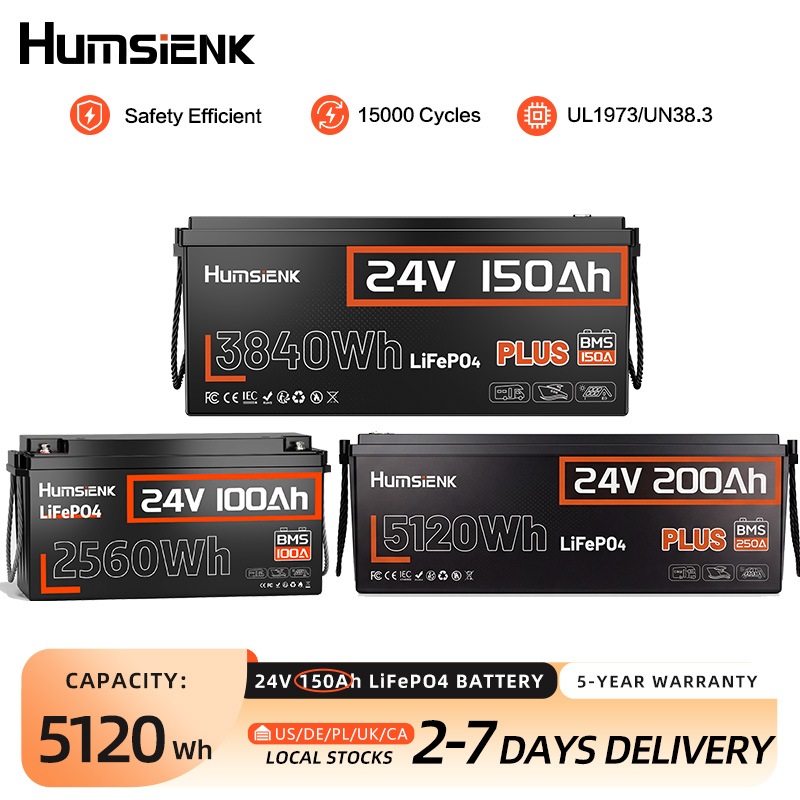 Renewable Energy Source - Humsienk 24V 100Ah/200Ah/150Ah LiFePO4-Batterie, MAX 15000